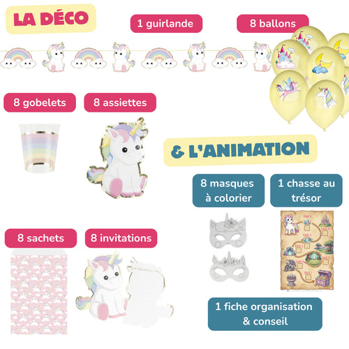 Contenu kit anniversaire Licorne 5-7 ans