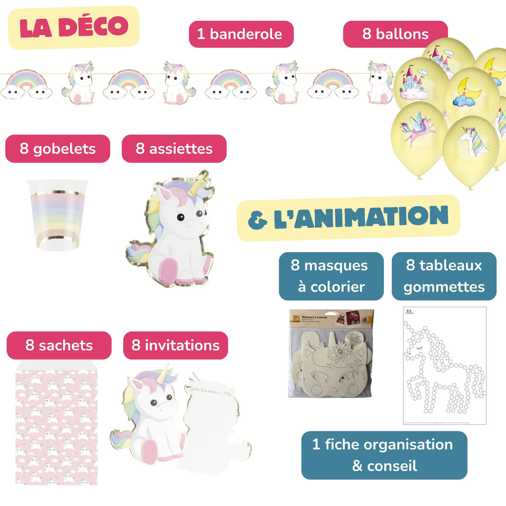Contenu kit anniversaire 3-4 ans Licorne