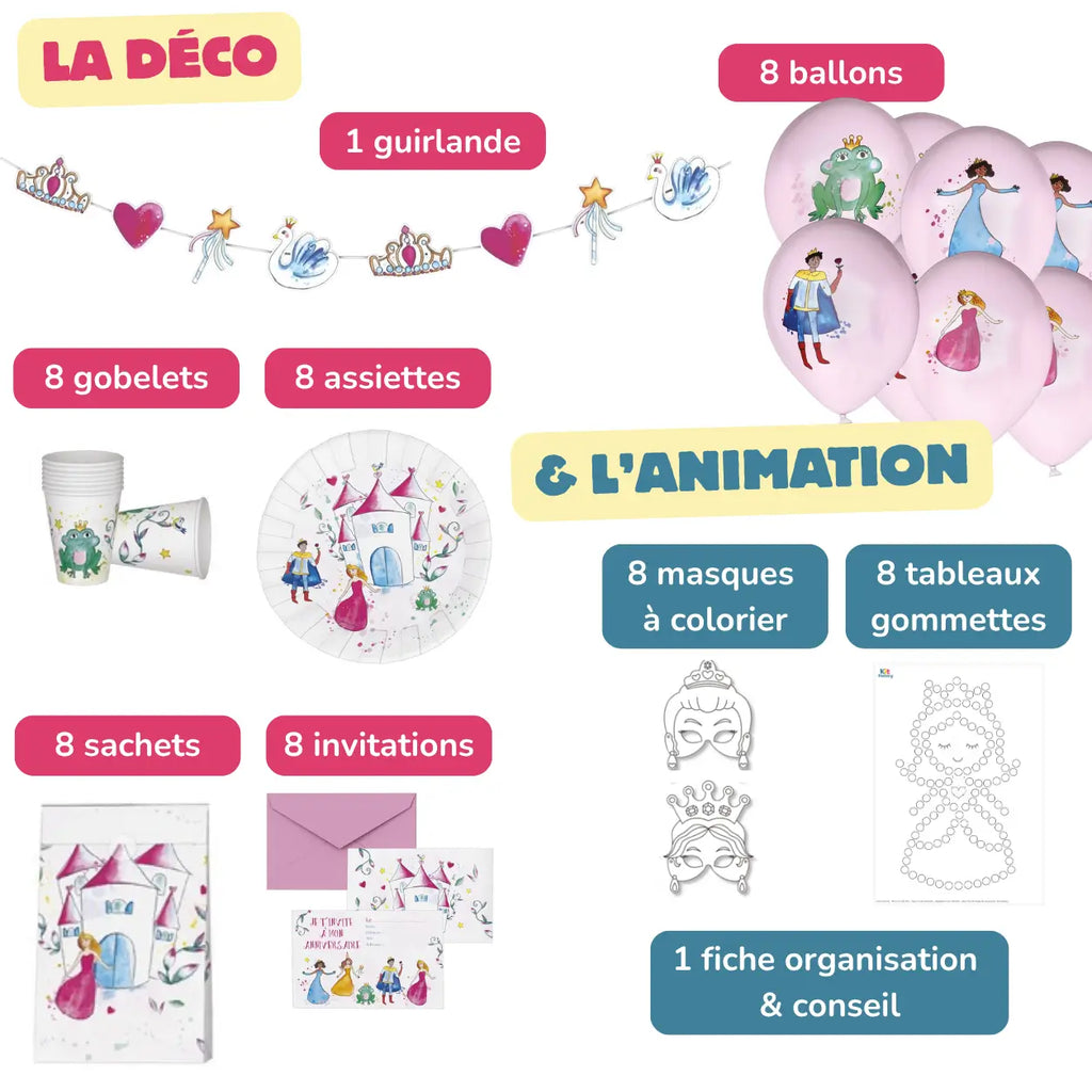 Contenu kit anniversaire princesse 3-4 ans